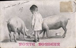 CPA Cochon Porc Enfant Porte bonheur