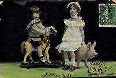 CPA Cochon Porc Enfants