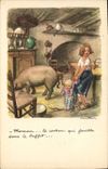 Vintage Postcard Pig Pig Poilbot Illustrator