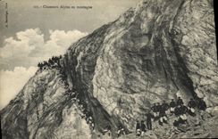 Vintage Postcard Militaria Alpine hunters in mountain