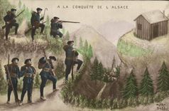 Vintage Postcard Militaria Alpine hunters With the conquest of Alsace
