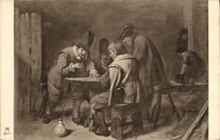 Vintage Postcard Two soldiers playing of Adrian Brouwer