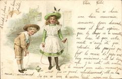Vintage Postcard Enfants Skipping rope