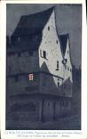 Vintage Postcard Fantaisie Illustrator Hansi Alsace Pignon with the moonlight has Colmar
