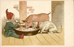 Vintage Postcard Fantasy Illustrator Imp Cat Cats Kitten