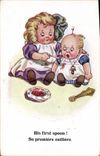 Vintage Postcard Fantasy Illustrator Children Her first spoon!