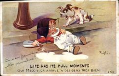 Vintage Postcard Fantasy Illustrator Child Life has its full moments Dog
