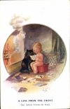 Vintage Postcard Fantasy Illustrator Child Cat Kitten A line from the Militaria face