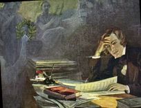 Postal Balestrieri Robert Schumann que compone los amores del poeta