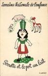 Vintage Postcard Pig Pig national Week of Perrette childhood and the pot with milk