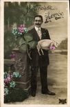 CPA Cochon Porc Homme Trefle 