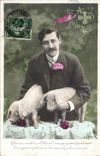 Vintage Postcard Pig Pig Man