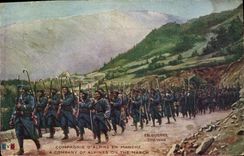 Vintage Postcard Militaria Alpine hunters Company the alpine ones moving