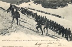 Vintage Postcard Militaria Alpine hunters Assembled of guns to the Step of Beccia Cenis Mount by the artillerists and Alpine hunters