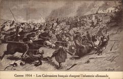CPA Militaria Guerre 1914 Les cuirassiers francais chargent l'infanterie allemande 
