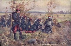 Vintage Postcard Fantasy Illustrator Infantry of Militaria line