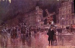 Vintage Postcard Fantasy Paris Illustrator the moulin-Rouge the evening