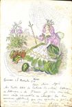 Vintage Postcard Fantasy Illustrator Woman Cobweb Insects