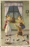 Vintage Postcard Fantasy Illustrator Children Merry Christmas Wooden horse