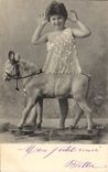 Vintage Postcard Child Donkey Pony