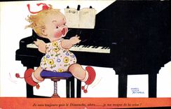 Vintage Postcard Fantasy Illustrator Mabel Lucie Attwell Piano