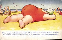 Vintage Postcard Fantaisie Illustrator strong Woman has the beach