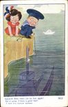 Vintage Postcard Fantasy Illustrator Underwater Right Children Marine