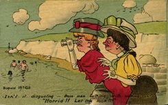 Vintage Postcard Fantasy Illustrator Horrid let me look Women