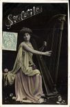CPA Femme Sainte Cecile Harpe 