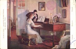 Postal Salones de París Gelhay Preludio Clavicordio