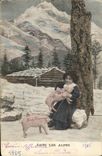 Vintage Postcard Pig Pig Child In the Alps