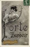 CPA Cochon Porc Femme Porte bonheur 