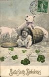 CPA Cochon Porc Enfant 