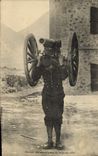 Vintage Postcard Militaria Alpine hunters Artillerist carrying a gun of 80 and its mounting