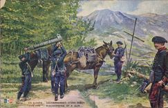 CPA Militaria Chasseurs Alpins Dechargement d'une piece