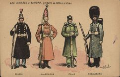 CPA Militaria Les armees d'Europe Soldats en tenue d'hiver France Allemagne Italie Angleterre