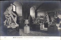 Vintage Postcard Paris Museum of Louvre the room of Puget