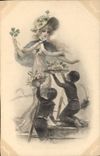 Vintage Postcard Fantasy Illustrator Woman Children Chimney sweeper