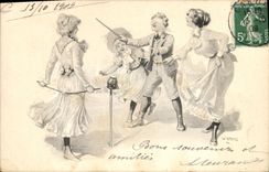 Vintage Postcard Fantasy Illustrator Man Women Maillard Hake