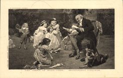 Vintage Postcard Children Them dear of large father Dog