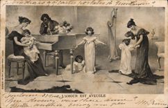 Vintage Postcard Enfants the love is blind Piano