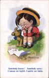 Vintage Postcard Fantasy Illustrator Donald Mc Gill Child Dog