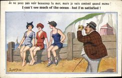 Vintage Postcard Fantaisie Illustrator Donald Mc Gill Femmes has the beach