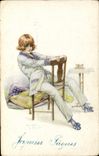 Vintage Postcard Fantasy Illustrator Woman Easter Cigarette