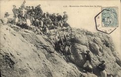 CPA Militaria Chasseurs Alpins Manoeuvres d'artillerie dans les Alpes 