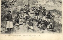 Vintage Postcard Militaria Alpine hunters at rest on the Dimension of Azure