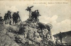 CPA Militaria Chasseurs Alpins Dans les Alpes Manoeuvres d'artillerie de montagne 