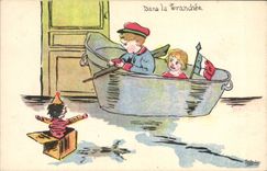 Vintage Postcard Militaria Children In the Trench Orphanage of the Armies