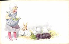 Vintage Postcard Fantasy Illustrator Child Rabbits
