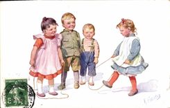 Vintage Postcard Fantaisie Illustrator Children Skipping rope